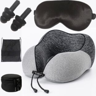 「旅する人のU型まくら」ネックピロー(ダークグレー５点セット(黒))