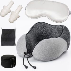 「旅する人のU型まくら」ネックピロー(ダークグレー５点セット(白))