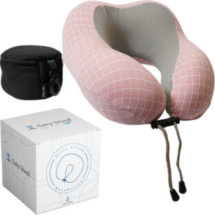 「旅する人のU型まくら(グリッド)」ネックピロー(ピンク)