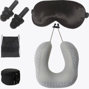 「旅する人のU型まくら(グリッド)」ネックピロー(グレー５点セット)